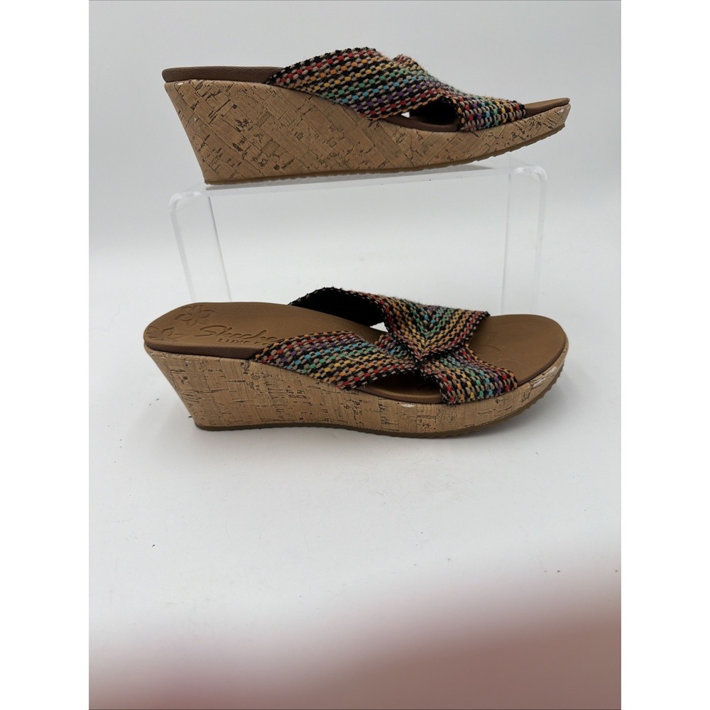 Cali Sketchers Womens 38554 Beverlee Rainbow Luxe Foam‎ Wedge Sandals Sz 8